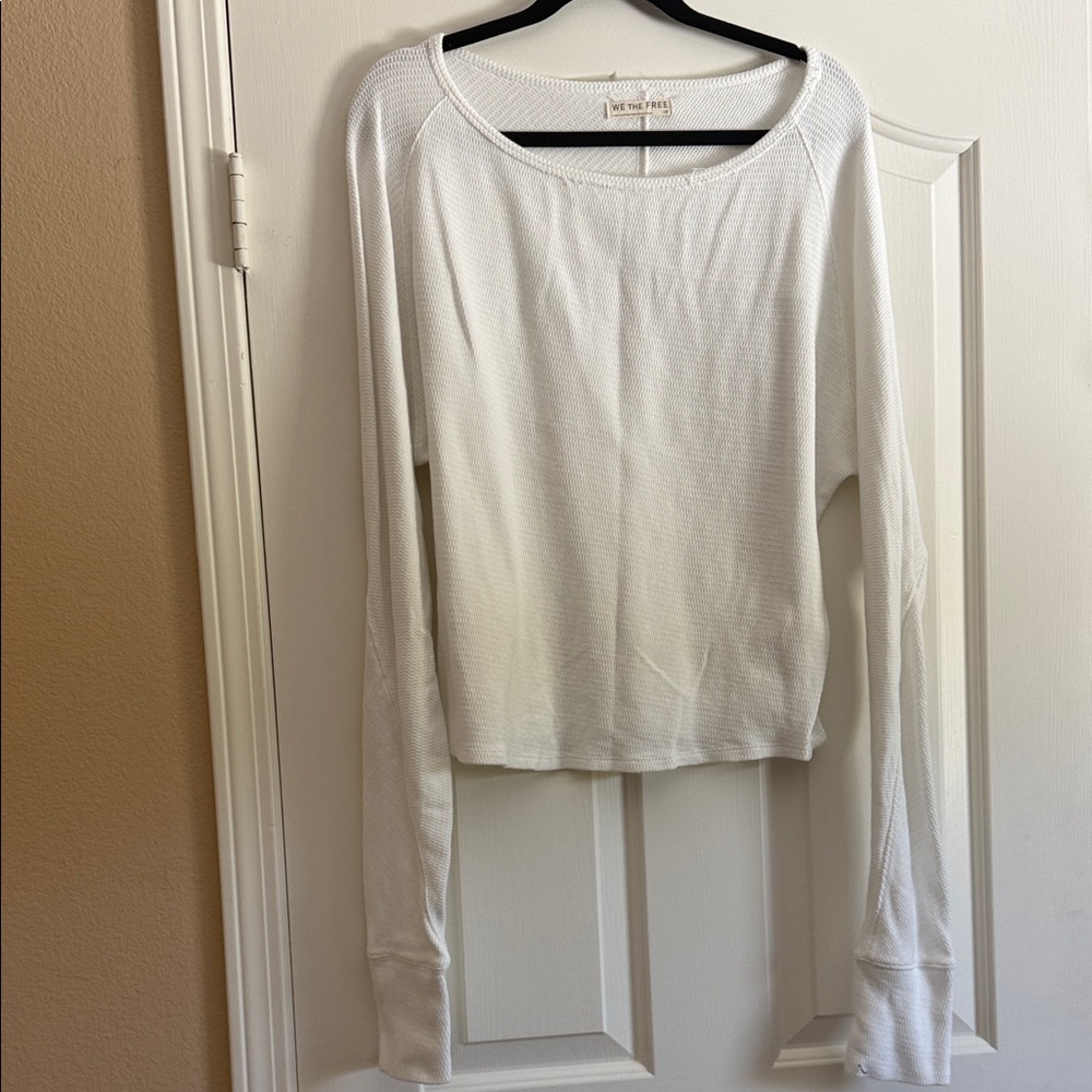 We The Free White Long-Sleeve Waffle Knit Top